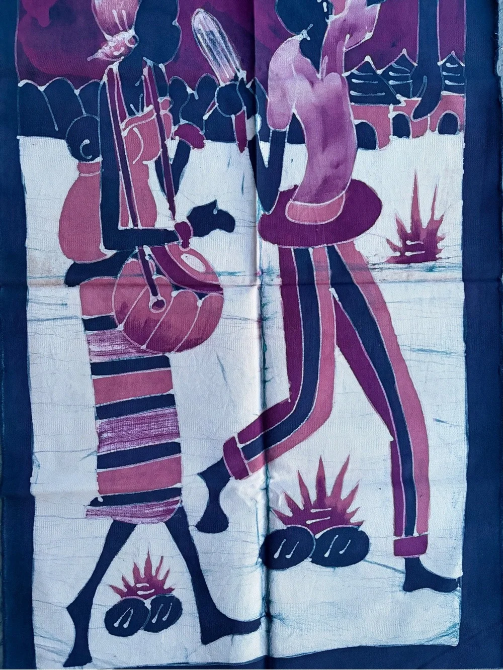 Handcrafted  African Batik Pink and Navy African Art Tapestry Wall Hanging
